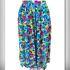 Southern Lady Vintage 1980s colorful floral pleated skirt Jr size 11/12‎ Rayon